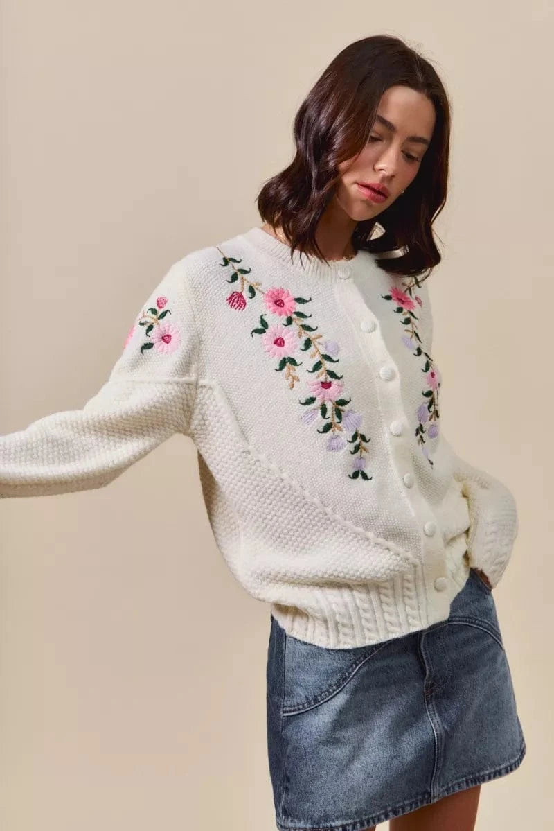 SO ME Floral Embroidered Coquette Sweater Cardigan - Fashorio