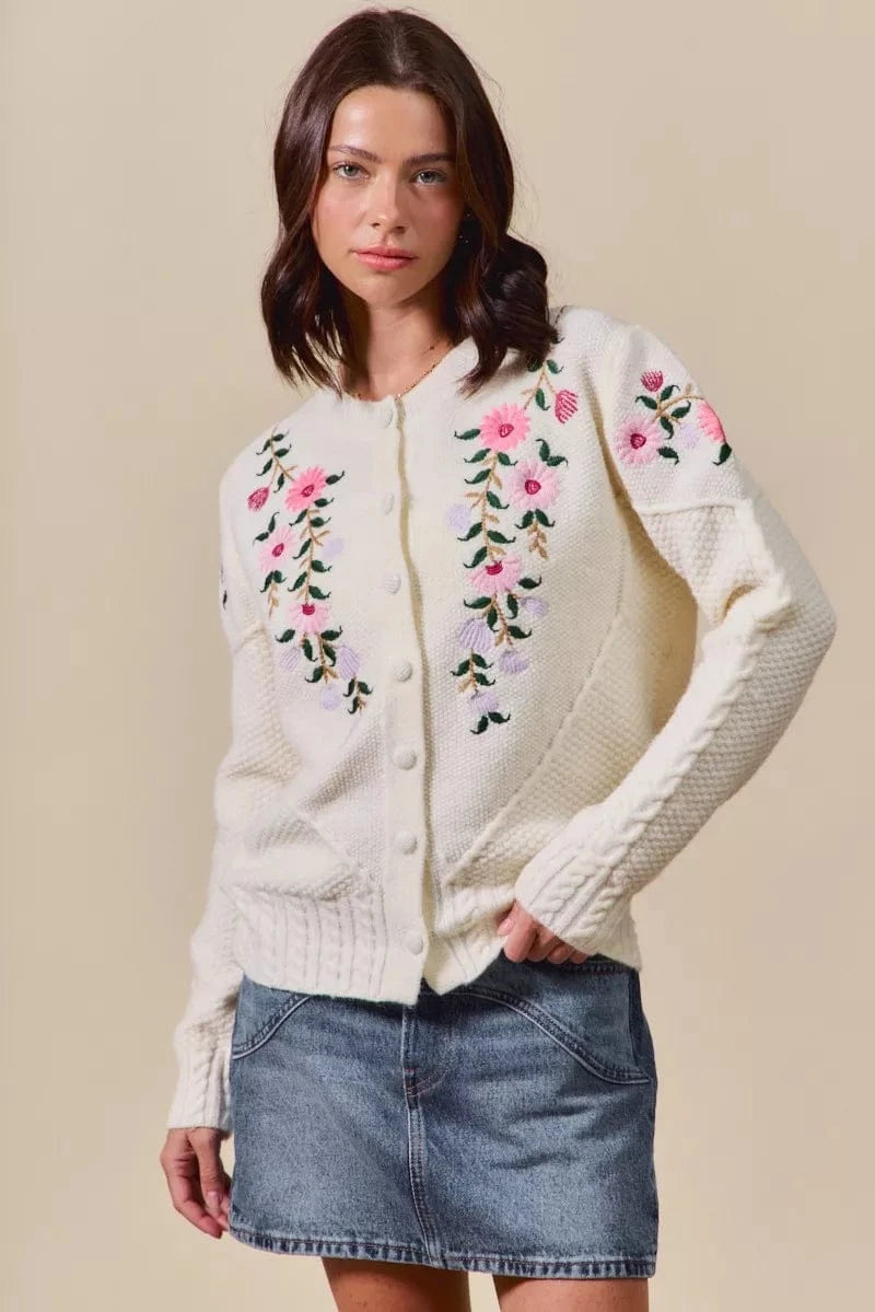 SO ME Floral Embroidered Coquette Sweater Cardigan - Fashorio