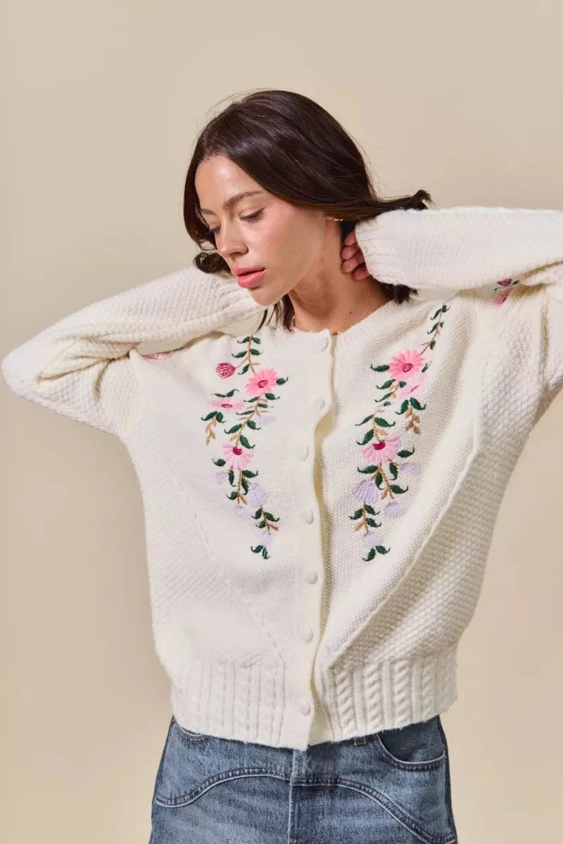 SO ME Floral Embroidered Coquette Sweater Cardigan - Fashorio