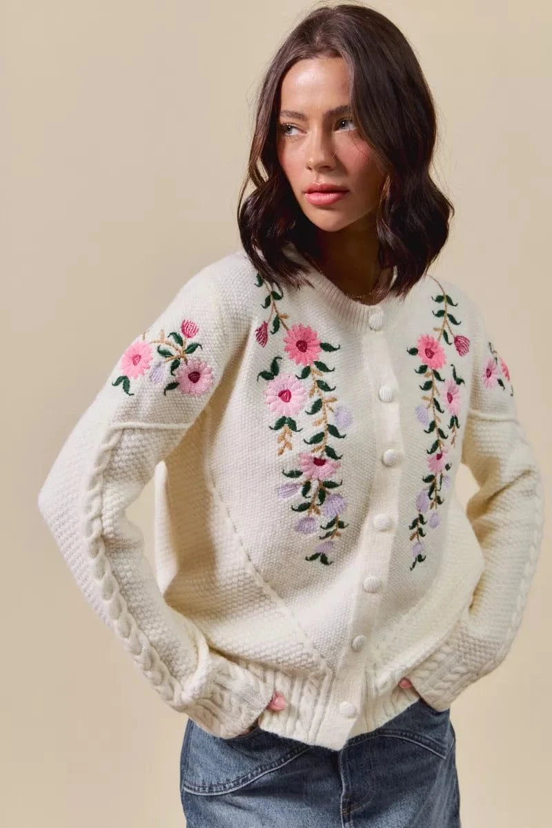 SO ME Floral Embroidered Coquette Sweater Cardigan - Fashorio