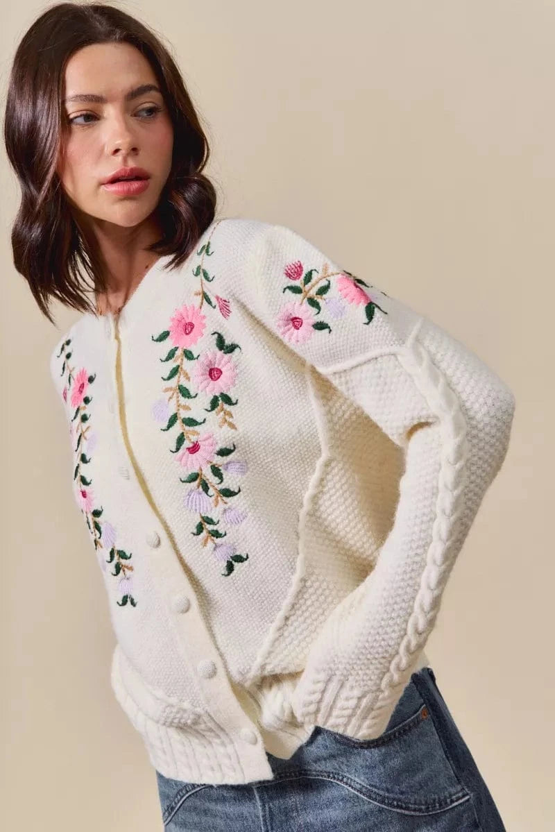 SO ME Floral Embroidered Coquette Sweater Cardigan - Fashorio