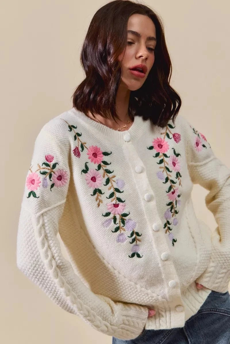 SO ME Floral Embroidered Coquette Sweater Cardigan - Fashorio
