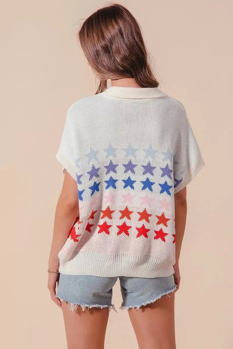 SO ME Fourth Of July Stars Loose Fit Knit Top - Fashorio
