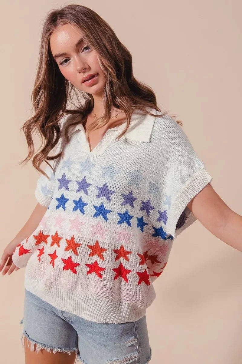 SO ME Fourth Of July Stars Loose Fit Knit Top - Fashorio