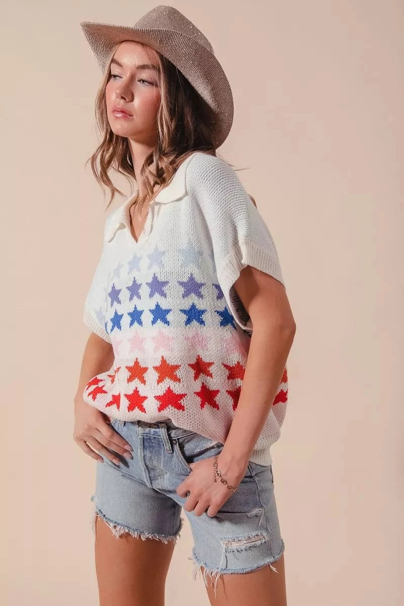 SO ME Fourth Of July Stars Loose Fit Knit Top - Fashorio