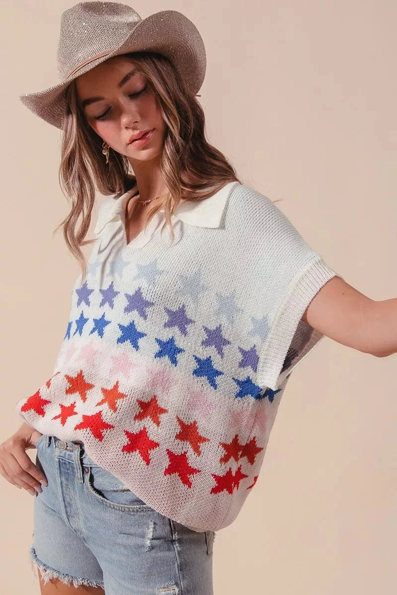SO ME Fourth Of July Stars Loose Fit Knit Top - Fashorio