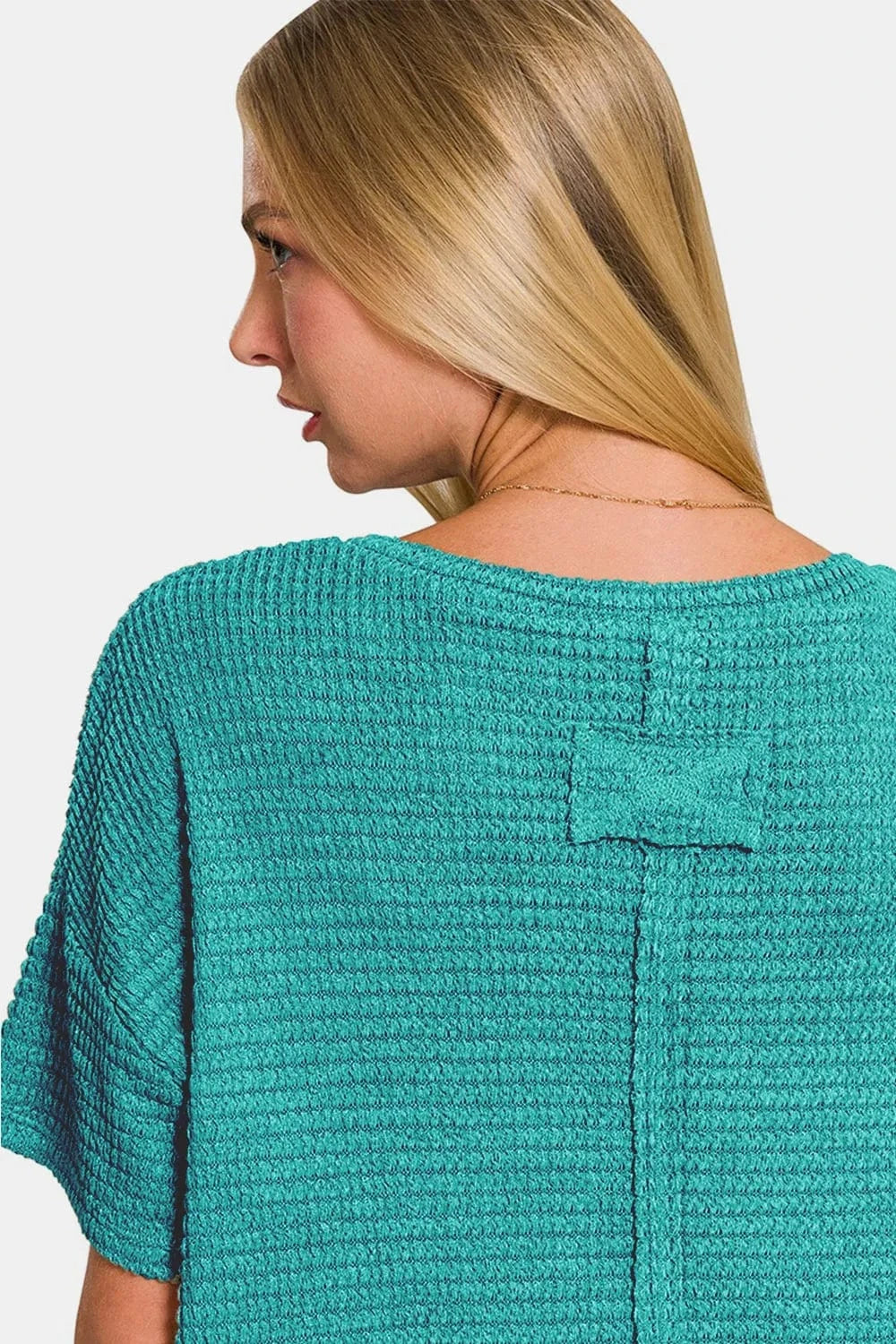 Zenana Drop Shoulder Short Sleeve Jacquard Knit Top - Fashorio