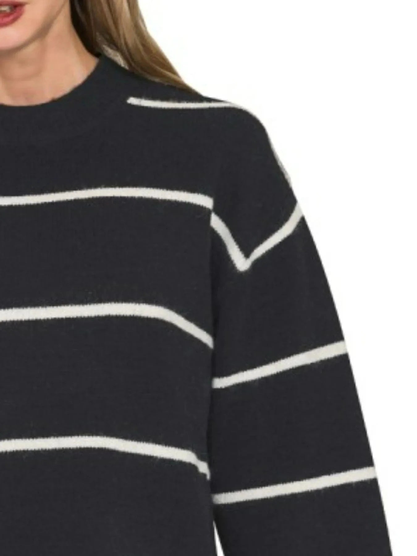 Zenana Round Neck Stripe Sweater - Fashorio