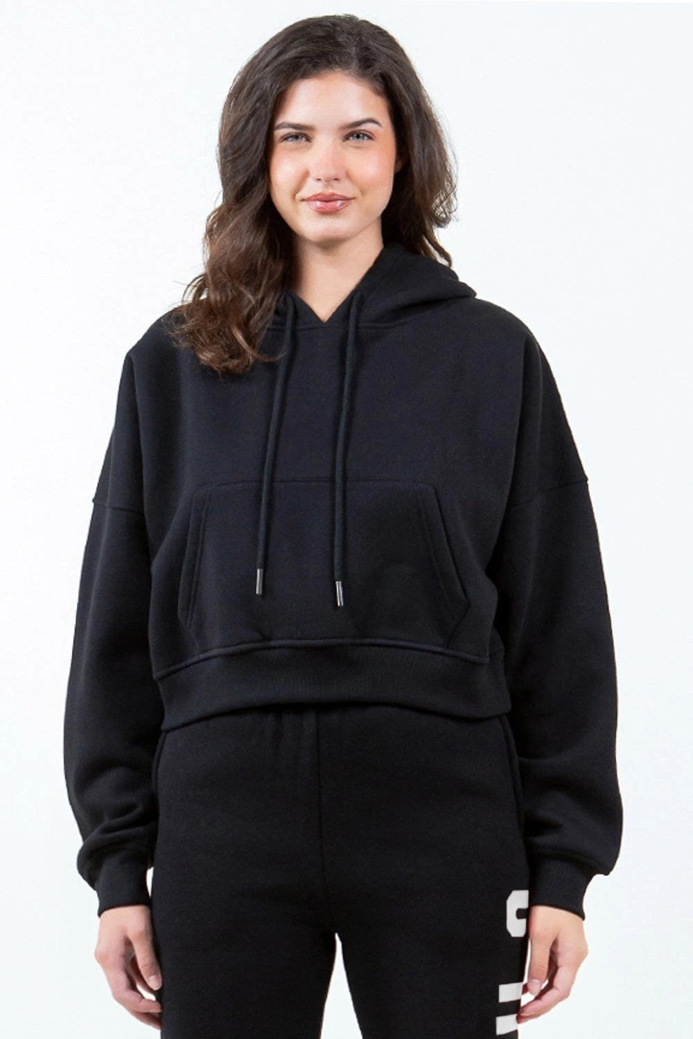 American Bazi Letter Graphic Long Sleeve Drawstring Cropped Hoodie - Fashorio