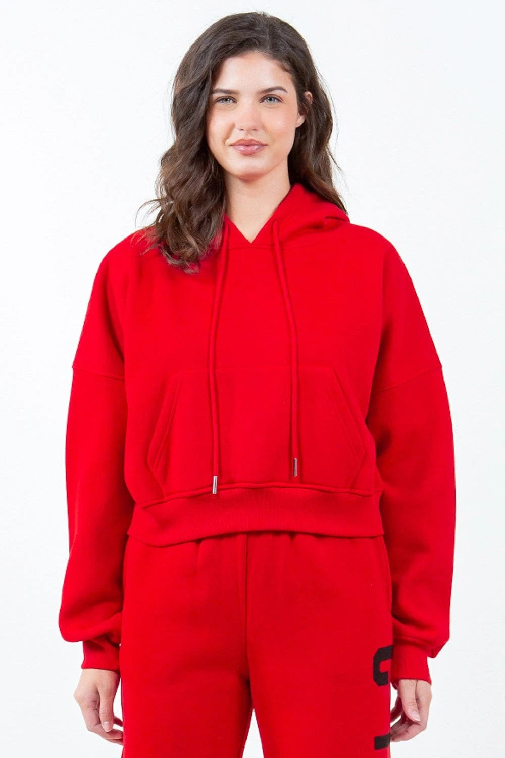 American Bazi Letter Graphic Long Sleeve Drawstring Cropped Hoodie - Fashorio