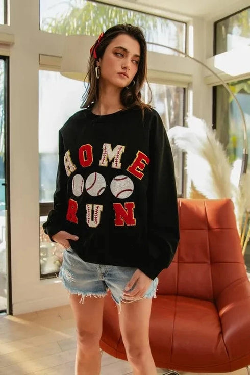 BiBi Baseballs Homerun Patches French Terry Sweatshirt - Fashorio