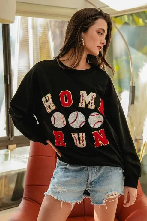 BiBi Baseballs Homerun Patches French Terry Sweatshirt - Fashorio