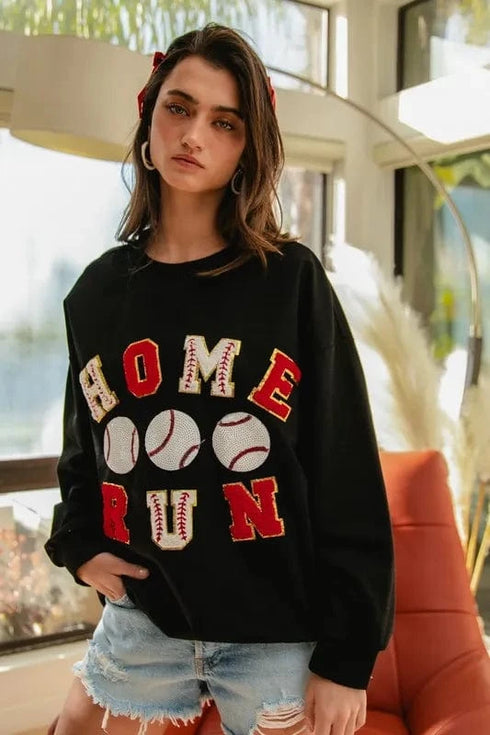BiBi Baseballs Homerun Patches French Terry Sweatshirt - Fashorio