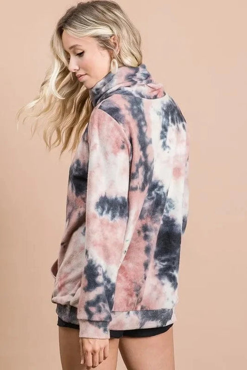BiBi Brushed Tie Dye Overlapped Turtle Neck Sweatshirt - Fashorio
