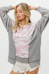 BiBi Camo Printed French Terry Knit Color Block Top - Fashorio