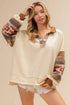 BiBi French Terry Knit and Aztec Print Mixed Top - Fashorio