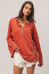 BiBi French Terry Knit Side Block Buttoned Henley Top - Fashorio