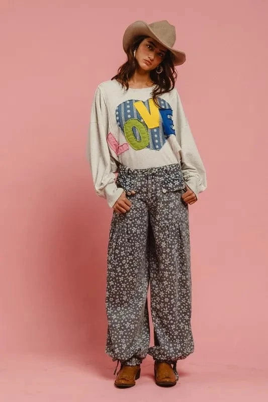 BiBi LOVE Heart Patch Slit French Terry Sweatshirt - Fashorio