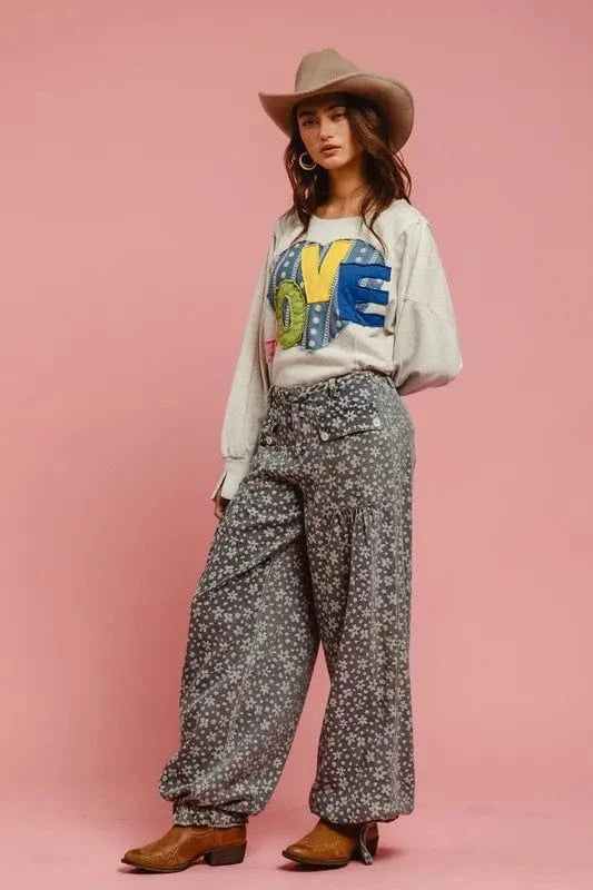 BiBi LOVE Heart Patch Slit French Terry Sweatshirt - Fashorio