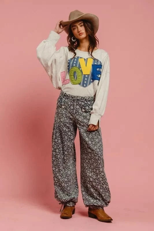 BiBi LOVE Heart Patch Slit French Terry Sweatshirt - Fashorio