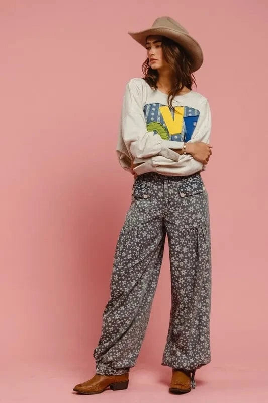 BiBi LOVE Heart Patch Slit French Terry Sweatshirt - Fashorio