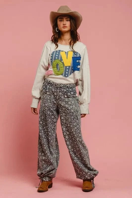 BiBi LOVE Heart Patch Slit French Terry Sweatshirt - Fashorio
