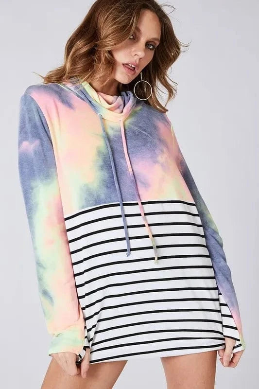 BiBi Tie Dye French Terry Cowl Neck Top - Fashorio
