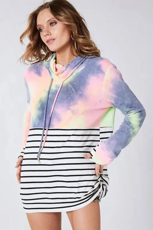 BiBi Tie Dye French Terry Cowl Neck Top - Fashorio