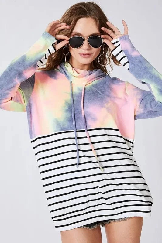 BiBi Tie Dye French Terry Cowl Neck Top - Fashorio