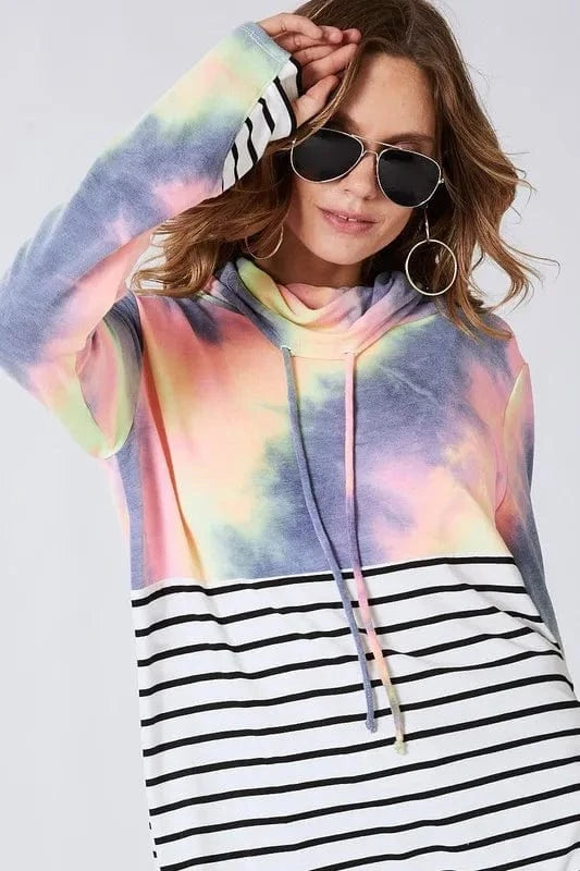 BiBi Tie Dye French Terry Cowl Neck Top - Fashorio