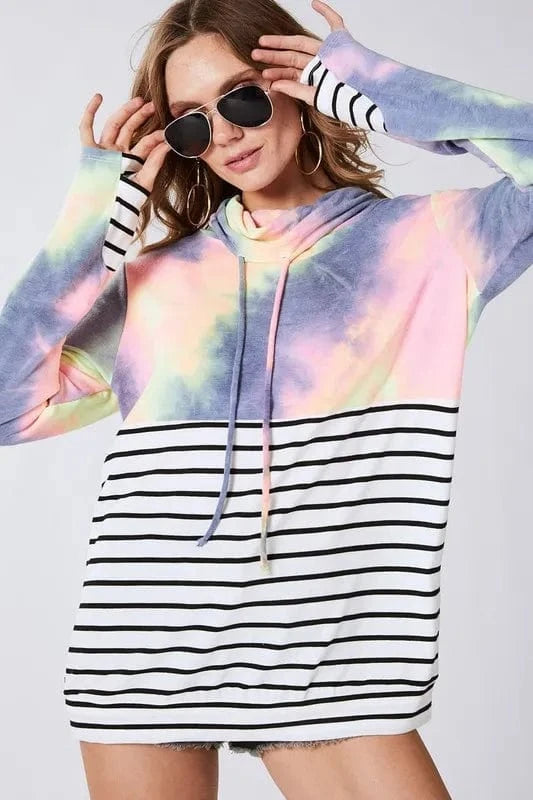 BiBi Tie Dye French Terry Cowl Neck Top - Fashorio