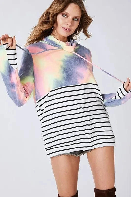 BiBi Tie Dye French Terry Cowl Neck Top - Fashorio