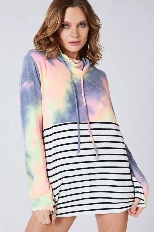 BiBi Tie Dye French Terry Cowl Neck Top - Fashorio