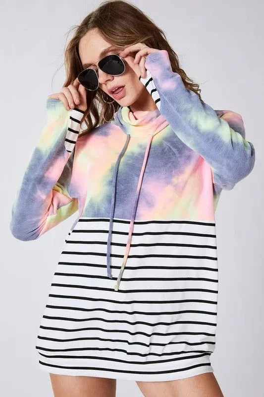 BiBi Tie Dye French Terry Cowl Neck Top - Fashorio