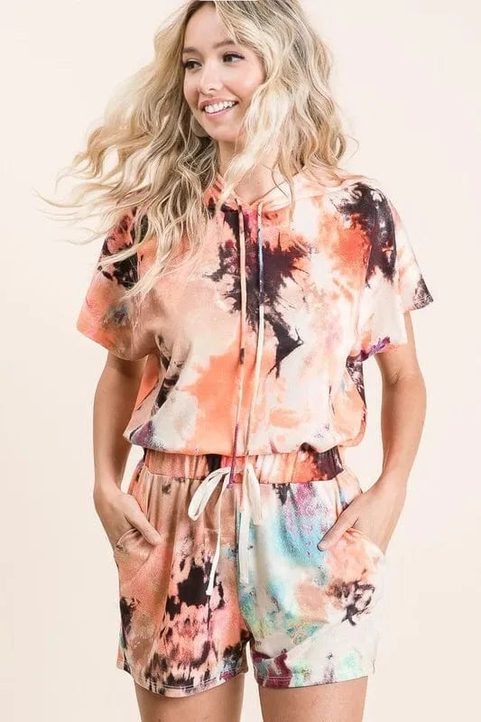 BiBi Tie Dye Terry Hoodie With Drawstring - Fashorio