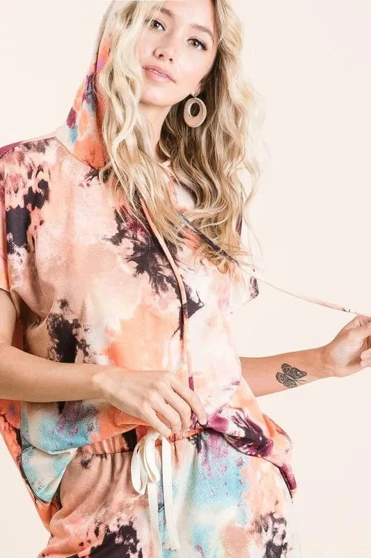 BiBi Tie Dye Terry Hoodie With Drawstring - Fashorio