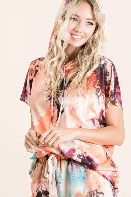 BiBi Tie Dye Terry Hoodie With Drawstring - Fashorio