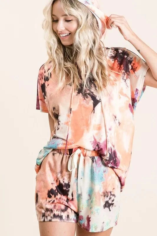 BiBi Tie Dye Terry Hoodie With Drawstring - Fashorio