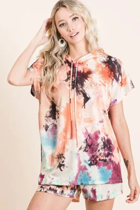BiBi Tie Dye Terry Hoodie With Drawstring - Fashorio