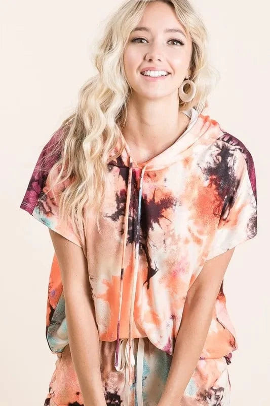 BiBi Tie Dye Terry Hoodie With Drawstring - Fashorio