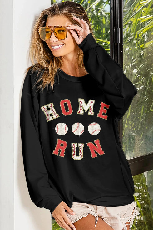 BiBi Baseballs Homerun Patches French Terry Sweatshirt BLACK RED - Fashorio