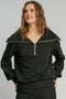 Umgee Full Size Ribbed Knit Half Zipper Sweatshirt Plus Size Black - Fashorio