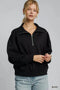 Umgee Half Zip Drop Shoulder Sweatshirt Black - Fashorio