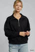 Umgee Half Zip Drop Shoulder Sweatshirt Black - Fashorio