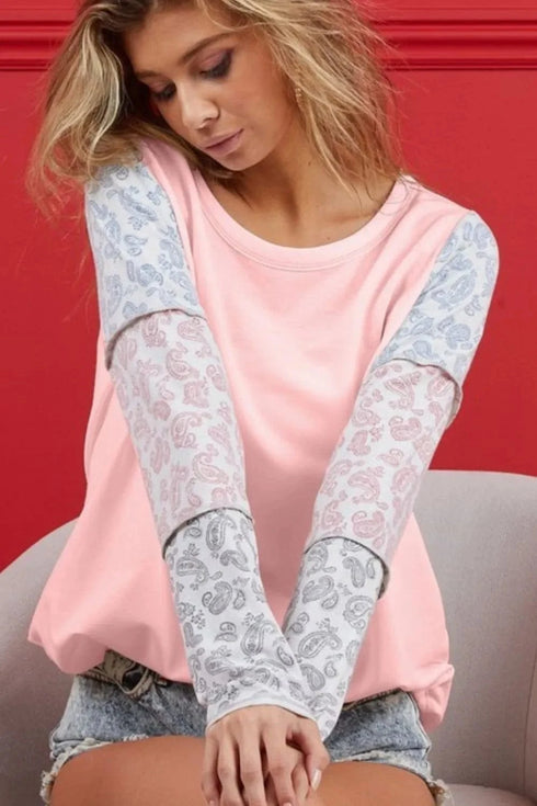 BiBi French Terry with Paisley Triblend Color Block BLUSH - Fashorio