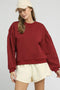 Umgee Round Neck Sweatshirt with Pleated Detail BURGUNDY - Fashorio