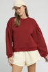 Umgee Round Neck Sweatshirt with Pleated Detail BURGUNDY - Fashorio