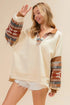 BiBi French Terry Knit and Aztec Print Mixed Top CREAM - Fashorio