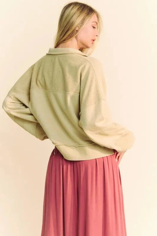 Davi & Dani Lace Up Exposed Seam French Terry Top - Fashorio