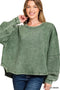 Zenana Acid Washed Exposed-Seam Sweatshirt DK GREEN - Fashorio